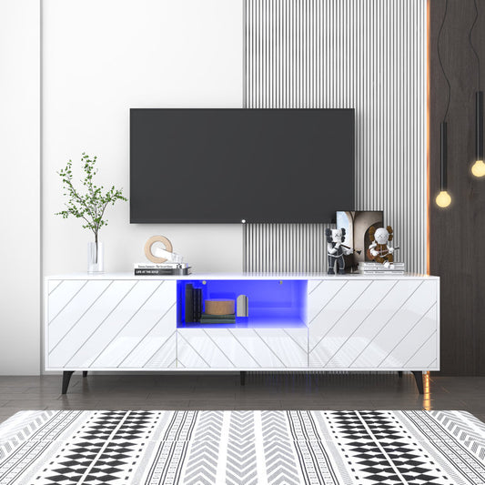71In LED TV Stand For 75 Inch TV,Modern Entertainment Center With Storage Drawer,High Gloss TV Stand,Stereoscopic Striped